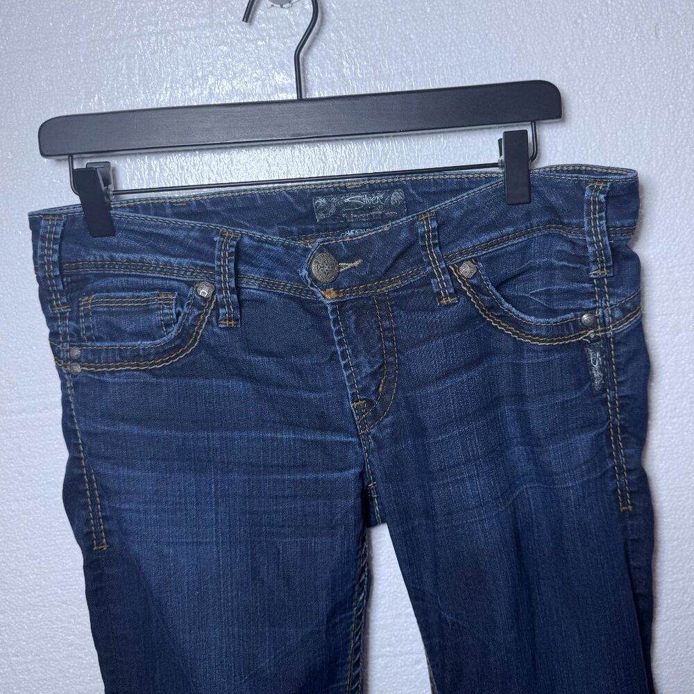 Silver Womens Size 30 x 31 Camden Rose Bell Dark Wash Flare Jeans Denim Low Rise - Picture 4 of 9